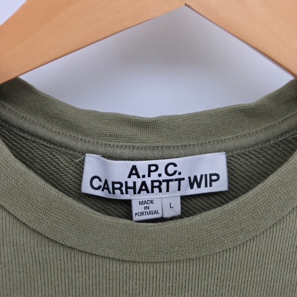 A.P.C. x Carhartt WIP Logo Sweatshirt Olive Green Mens Large H27596 - Picture 3 of 7
